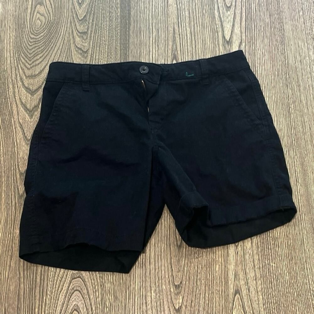 Chaps Denim Bermuda Shorts Mid Rise Flat Front Stretch Cotton Blend Black Size 4